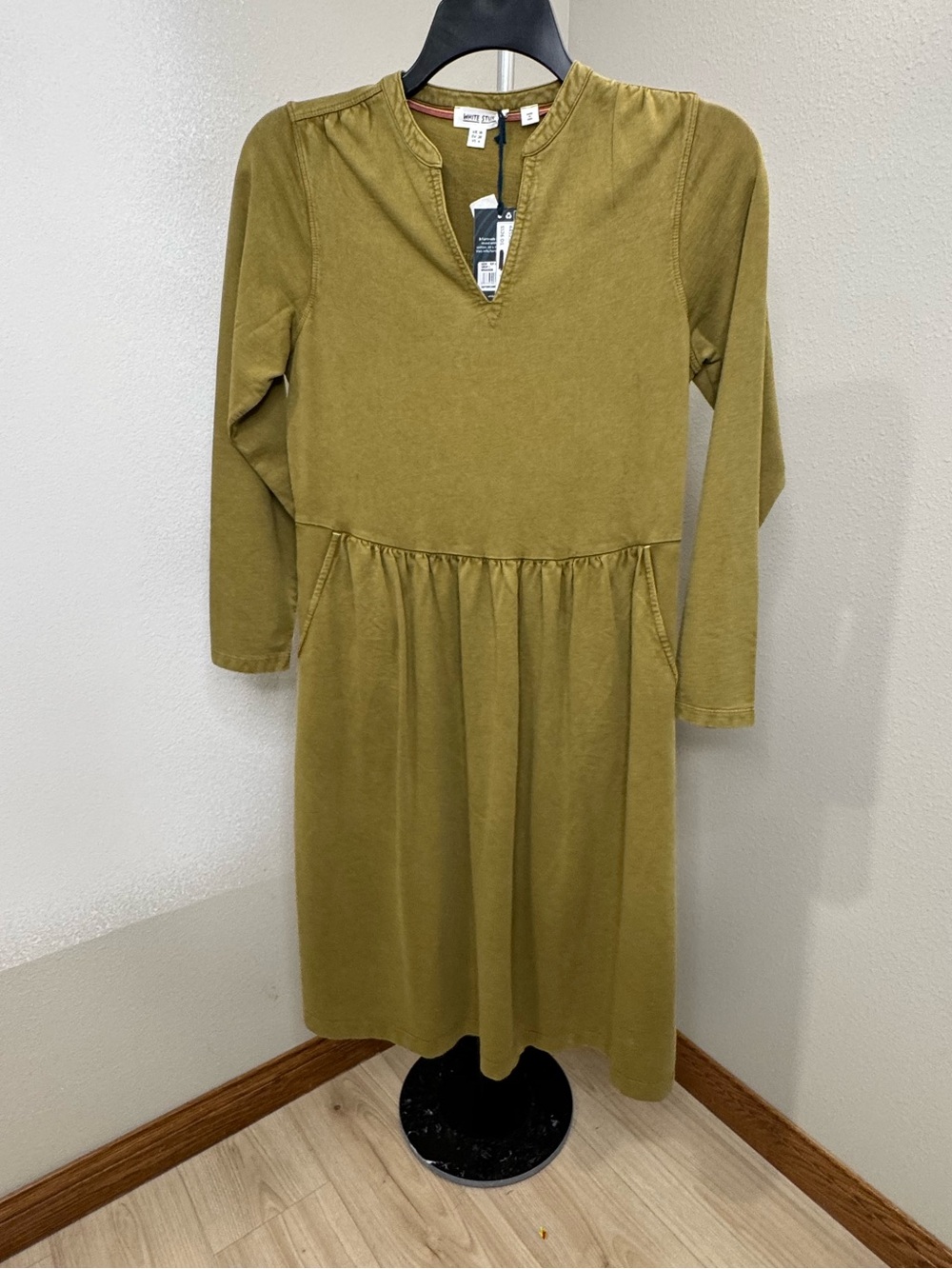 NWT White Stuff Ray Jersey Midi Dress Khaki Green Pockets US 6